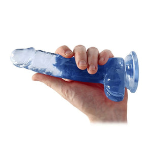 Dildo avec testicules et ventouse 14 cm (Bleu) - RealRock Crystal Clear
