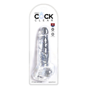 Dildo réaliste transparent avec testicules (18 cm) - King Cock