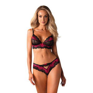 Ensemble de lingerie sexy Tulia (Noir & rose) - Obsessive