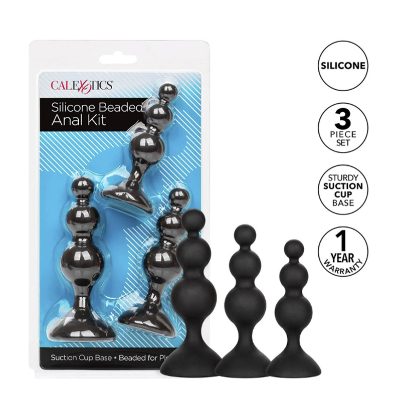Set de chapelets anaux (Noir) - CalExotics Silicone Beaded Anal Kit