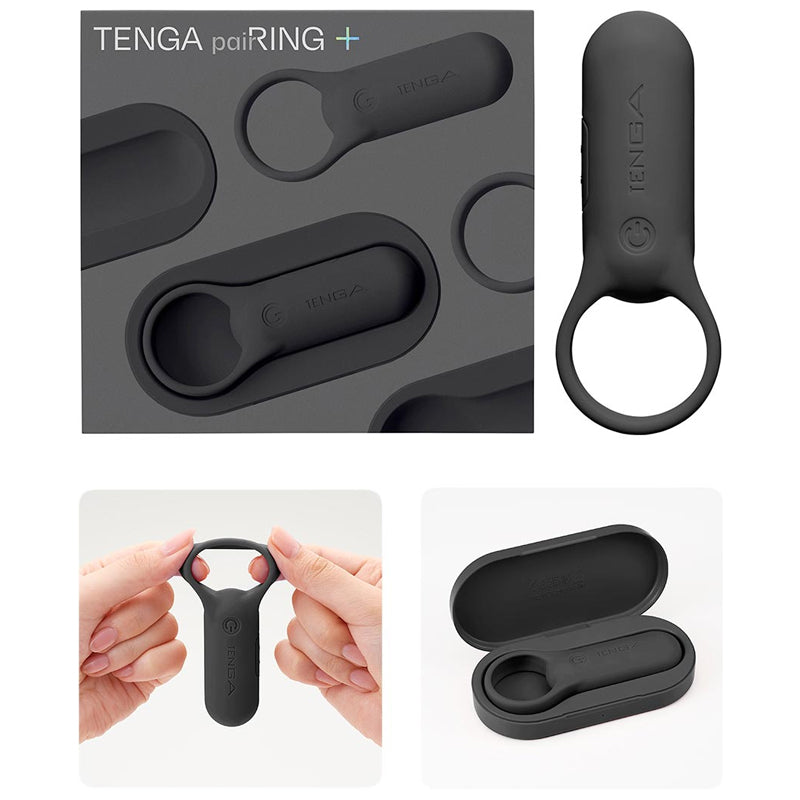Anneau vibrant Tenga Pairing+ rechargeable - Noir