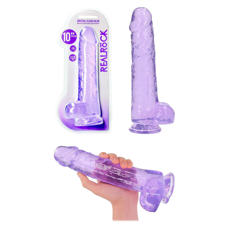 Dildo réaliste translucide violet avec ventouse - 22 cm