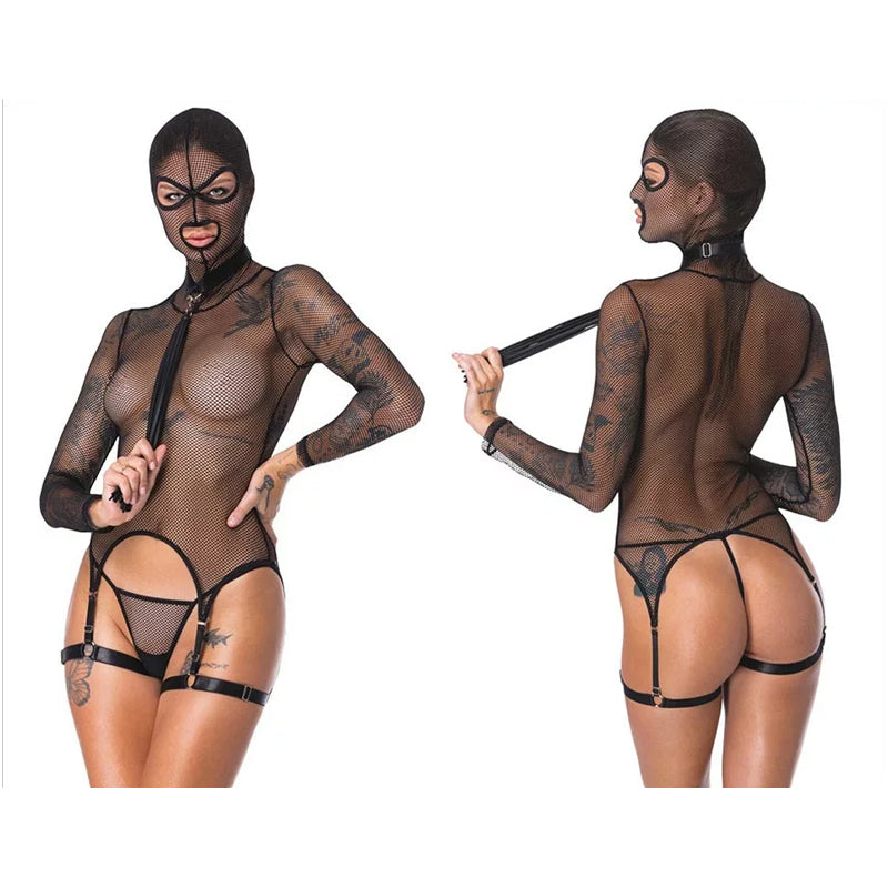 Bondage-Set 3-teilig Netz & Peitsche - Schwarz