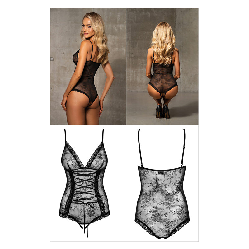Teddy Slevika Noir en Résille et Dentelle Florale
