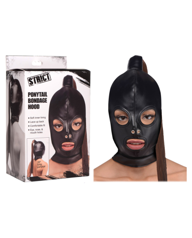 BDSM leather hood - Strict Ponytail Bondage Hood