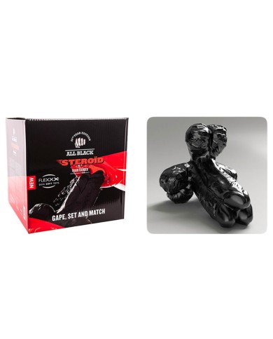 Plug anale Large pene triplo - All Black Steroïd Gape