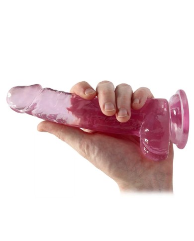 Dildo mit Hoden und Saugglocke 14 cm (Pink) - RealRock Crystal Clear