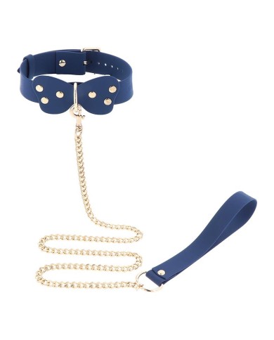 BDSM collar with leash (Blue) - Taboom Silicone Supreme