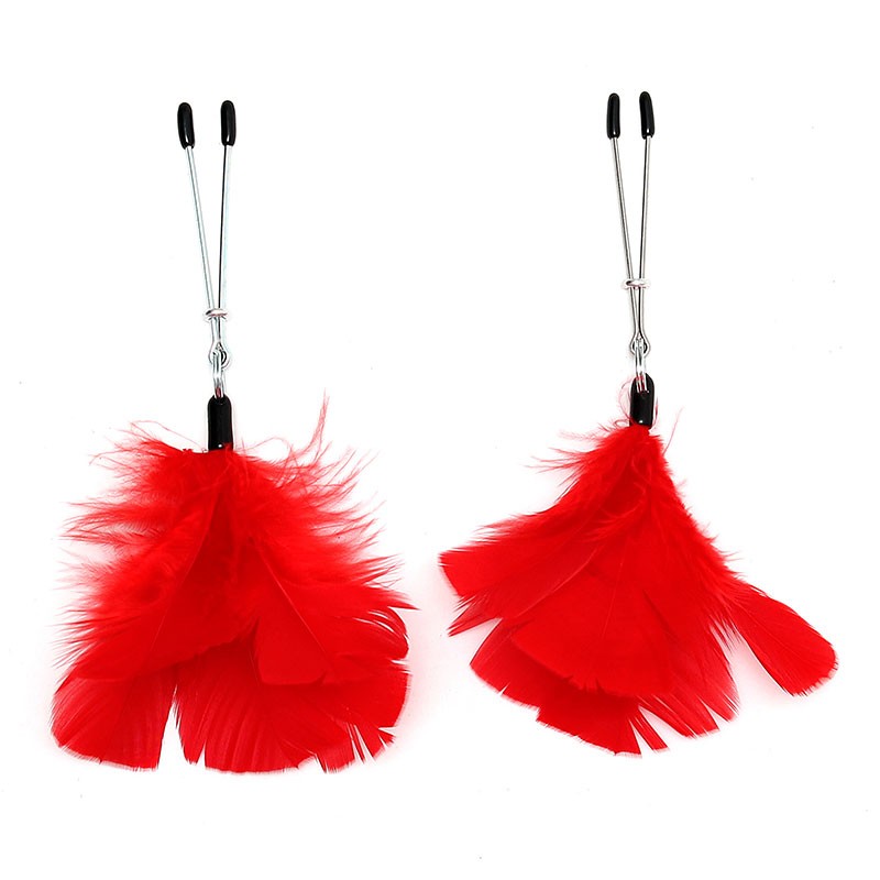 Pinces à tétons avec plumes Rouge - Rimba