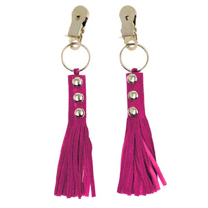 Pinces à seins avec petit fouet cuir suède (Rose) - Rimba