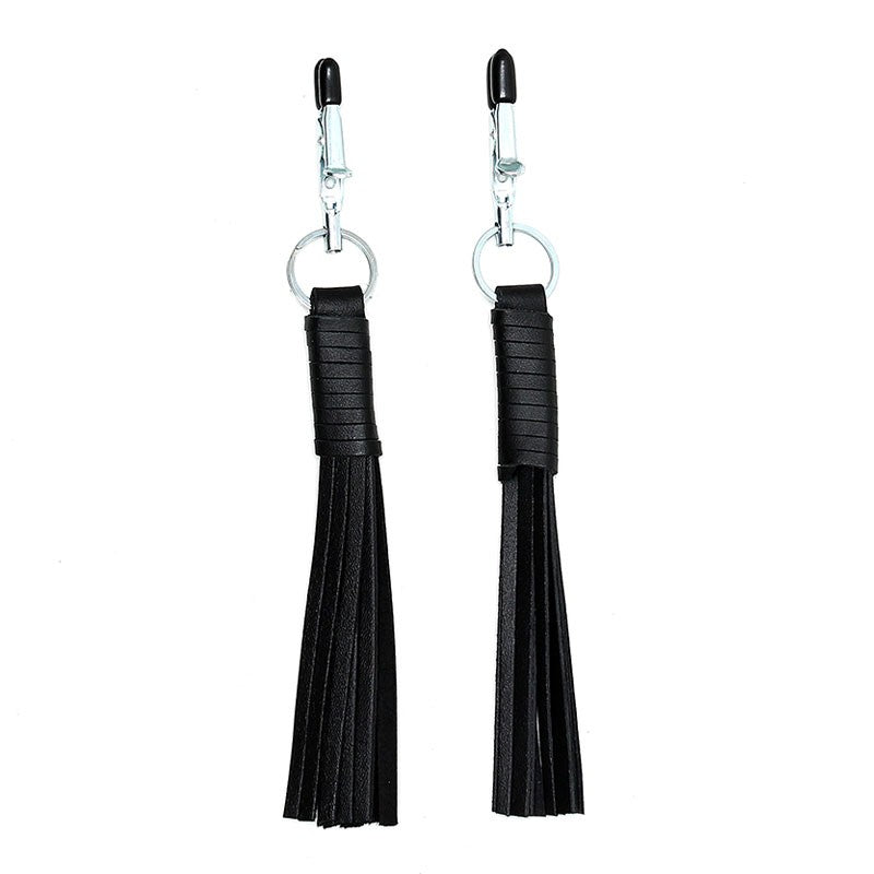 Pinces à seins avec fouet cuir Noir - Rimba