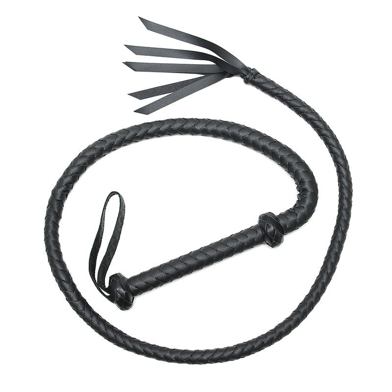 Fouet BDSM en Simili cuir tressé noir (155 cm) - Rimba