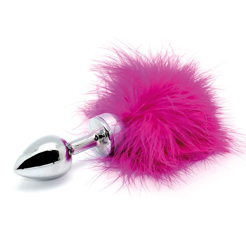 Plug anal en métal avec plumes rose - Rimba