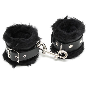 Menottes rembourrées en cuir & fourrure Noir - Rimba