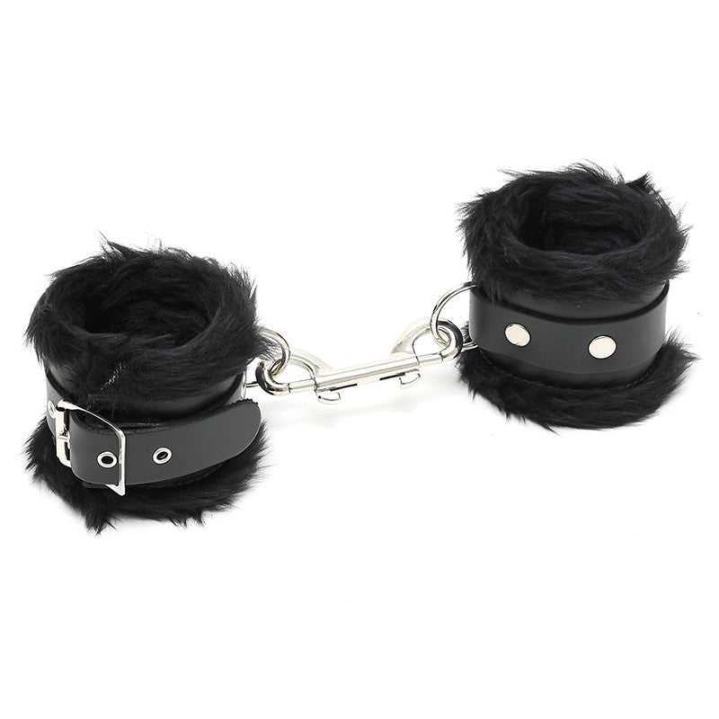 Menottes rembourrées en cuir & fourrure Noir - Rimba