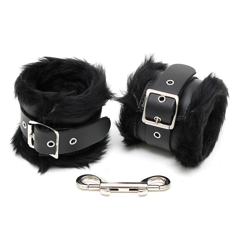 Menottes pour chevilles en cuir & fourrure Noir - Rimba