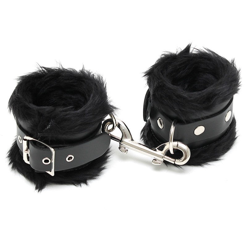 Menottes pour chevilles en cuir & fourrure Noir - Rimba