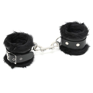 Menottes pour chevilles en cuir & fourrure Noir - Rimba