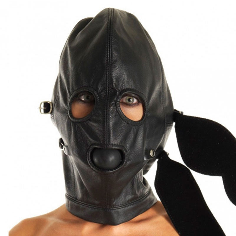 Cagoule BDSM en cuir avec Ball Gag - Rimba