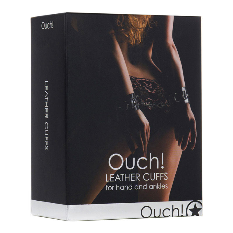 Menottes en cuir noir - Ouch!
