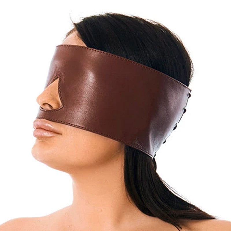Masque BDSM bandeau en cuir (Brun) - Rimba