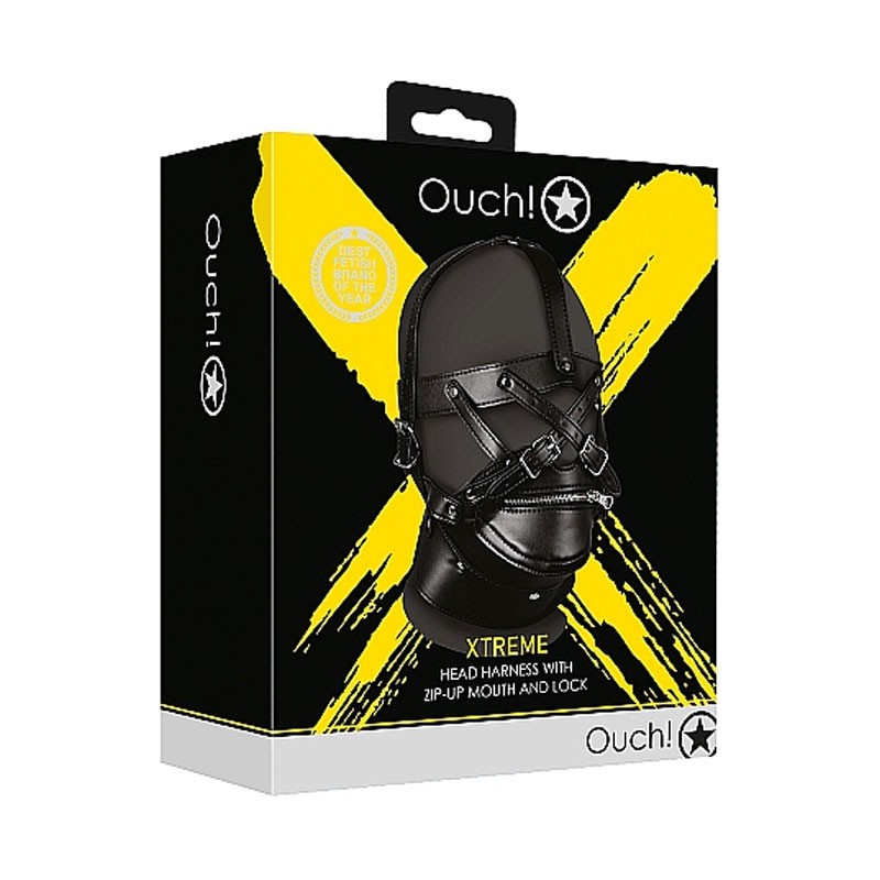 Harnais de tête avec bouche zippée et verrouillage (Noir) - Ouch!