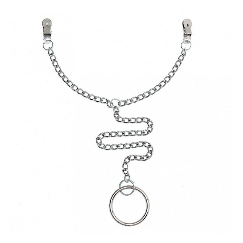 Pinces à seins avec chaînette et cockring (5 cm) - Rimba