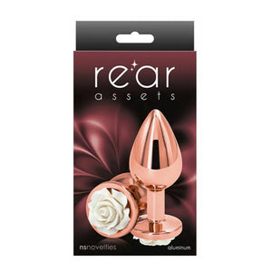 Plug anal Aluminium Rear Assets Rose blanche (M) - NS Novelties