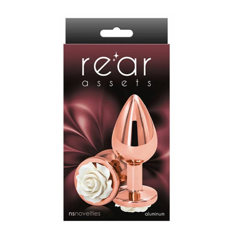 Plug anal Aluminium Rear Assets Rose blanche (M) - NS Novelties