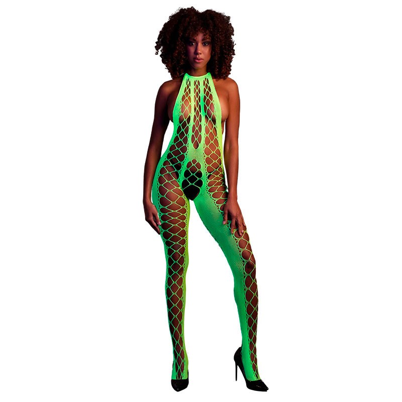 Bodystocking dos nu (Vert Fluo) - Ouch! Glow in the Dark