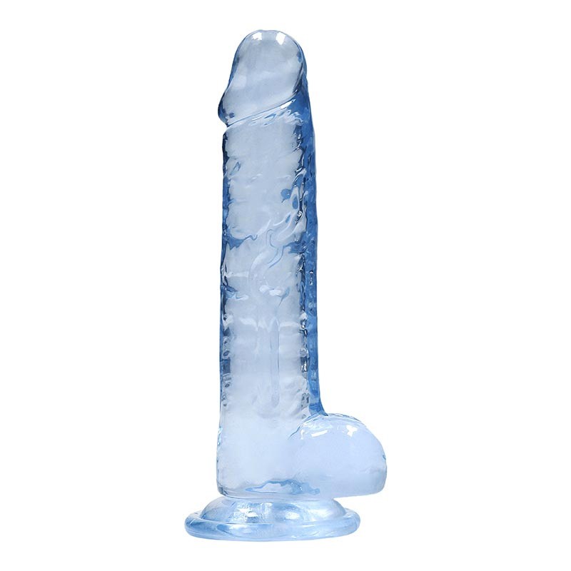 Dildo avec testicules et ventouse 14 cm (Bleu) - RealRock Crystal Clear