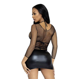 Top sexy à manches longues en résille 8278 (Noir) - Leg Avenue