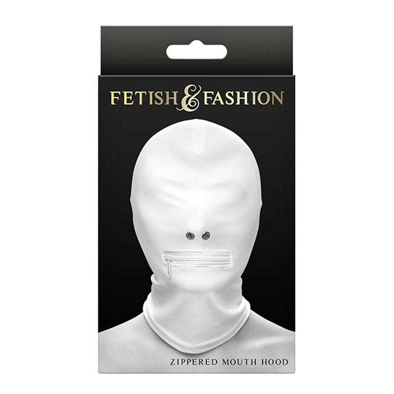 Cagoule 1ouverture bouche (Blanc) Fetish & Fashion Zippered Mouth - NS Novelties