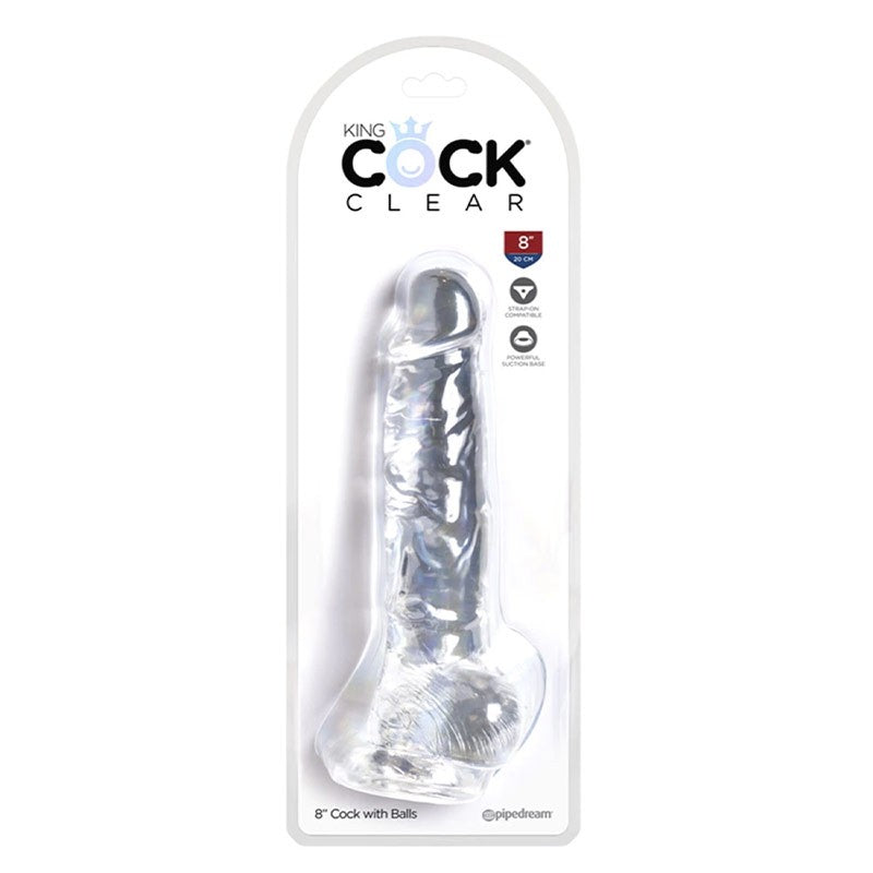 Dildo réaliste transparent avec testicules (18 cm) -  King Cock