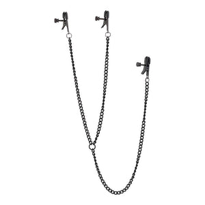 Pinces à seins & clitoris avec chaînette (Noir) - Blaze Deluxe