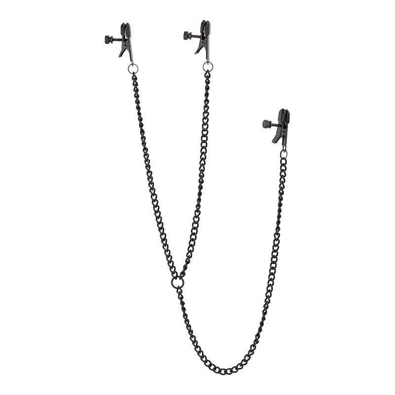 Pinces à seins & clitoris avec chaînette (Noir) - Blaze Deluxe
