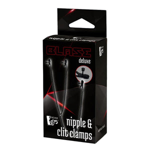 Pinces à seins & clitoris avec chaînette (Noir) - Blaze Deluxe