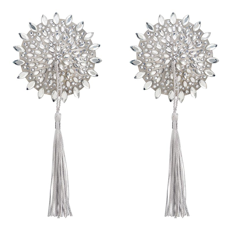 Cache-seins avec pompons Mistiqua (Argent) - Obsessive