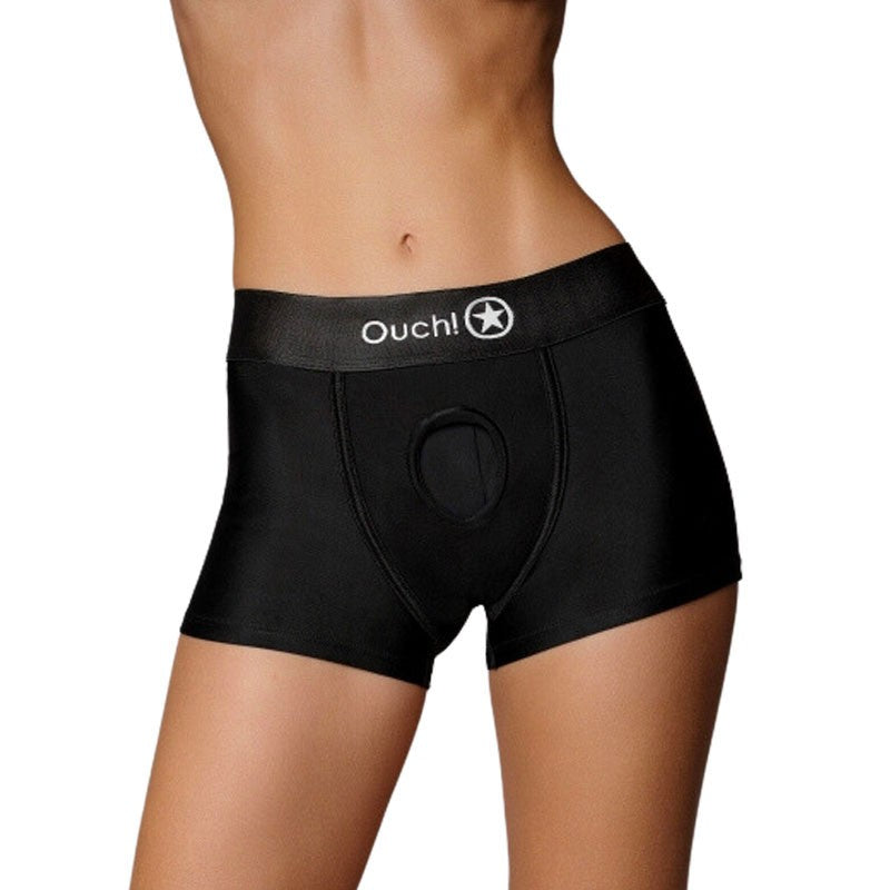 Harnais lingerie Ouch! Vibrating Strap-on Boxer - Noir