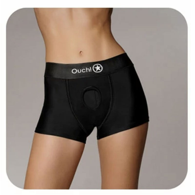 Harnais lingerie Ouch! Vibrating Strap-on Boxer - Noir