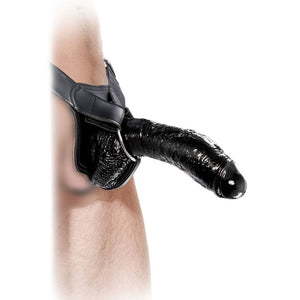 Harnais avec godemichet extrême courbé et creux 10" – noir