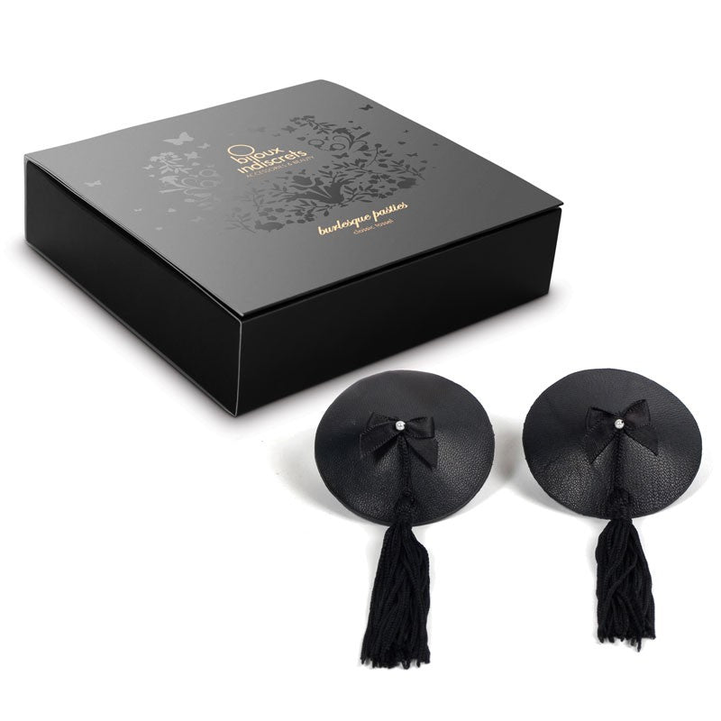 Burlesque Pasties - Caches tétons rond noir ficelle noire