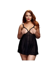 Grosse grössen Schwarz Sheer Babydoll & Open Cup Bra - Baci