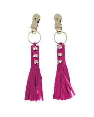Pinces à seins avec petit fouet cuir suède (Rose) - Rimba