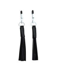 Nipple clamps with leather whips Black - Rimba