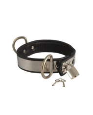 Metallic BDSM collar with padlock (width 3.5 cm) - Rimba