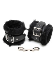 Manette in pelle e pelliccia imbottita (Caviglie) Nero - Rimba