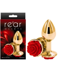 Plug anal Aluminium Rear Assets Rose Rouge & Gold (M) - NS Novelties