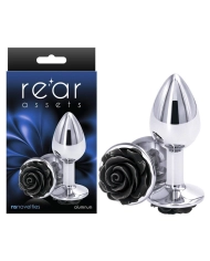 Plug anal Aluminium Rear Assets Rose Argent & Noir (S) - NS Novelties
