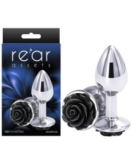 Plug anal Aluminium Rear Assets Rose Argent & Noir (M) - NS Novelties